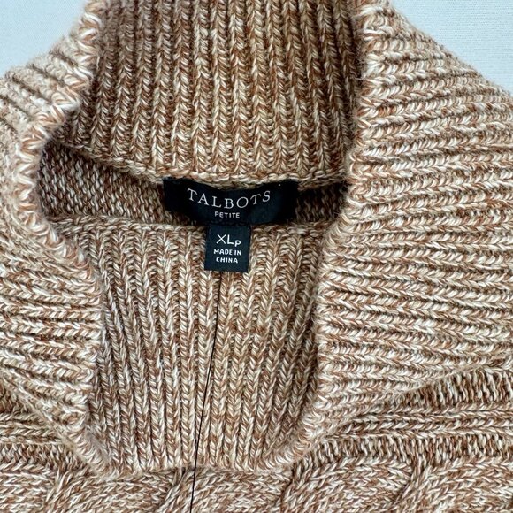 NWT Talbots Women’s XLP Marl Block Cable Knit Mock Neck Sweater Brown Tan XL - Picture 4 of 9